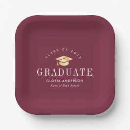 Assiettes En Carton casquette d'or Maroon Graduation