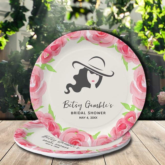 Assiettes En Carton Casquette et Roses aquarelle Fête des mariées Derb (Créateur téléchargé)