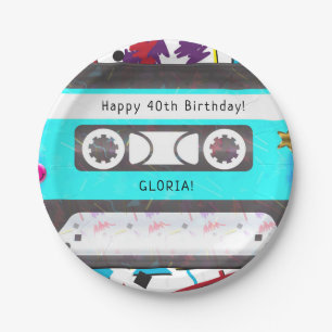 Assiettes En Carton Cassette audio Rétro Thème Anniversaire 80's 90's