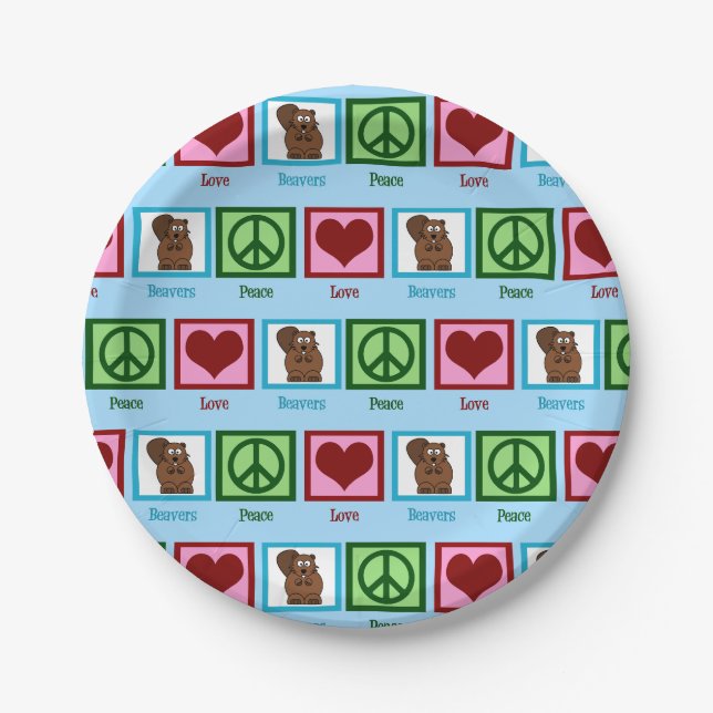 Assiettes En Carton Castors Peace Love (Devant)