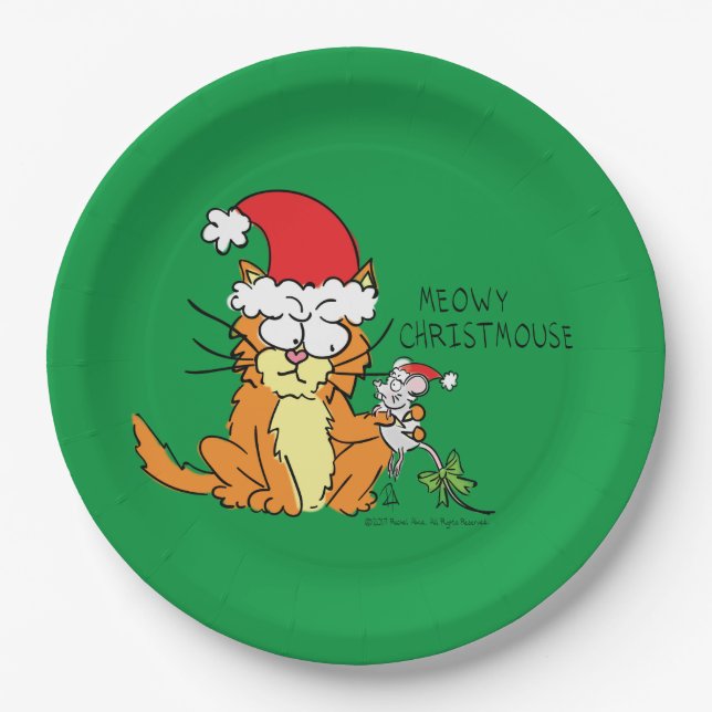 Assiettes En Carton Cat Christmas Drôle Cartoon Mouse mignonne (Devant)