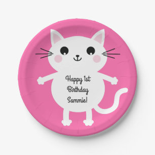 Assiettes En Carton Cat Cute Kitty Colorée 1er anniversaire Thème de