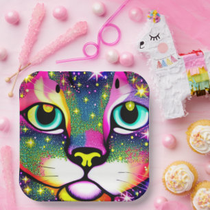 Assiettes En Carton Cat Face Close Pop Art
