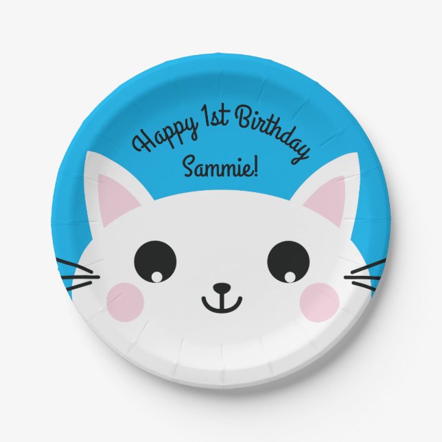Assiettes En Carton Cat Kid's Birthday Party Cute Kitty (Devant)