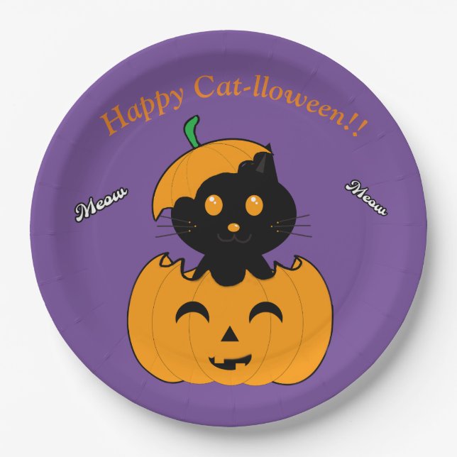 Assiettes En Carton  Cat-lloween (Devant)