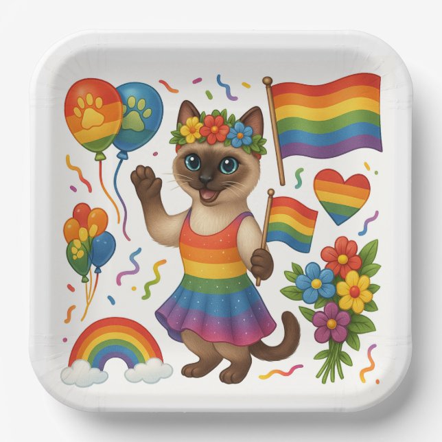 Assiettes En Carton Cat Pride Paws Pride d'inspiration chat LGBTQ (Recto)
