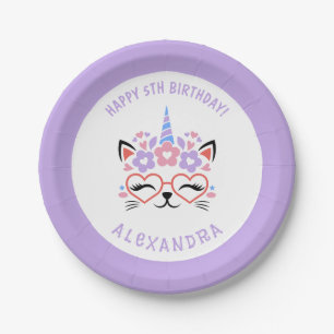Assiettes En Carton Cat Unicorne Nom Purple Rose Bleu Anniversaire