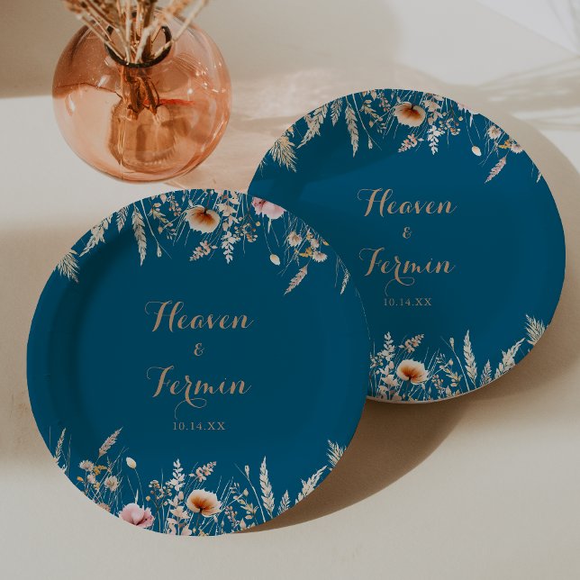 Assiettes En Carton Câteau Mariage floral sauvage de la prairie d'auto (Créateur téléchargé)