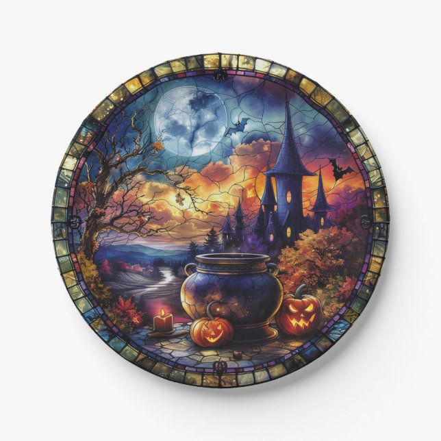 Assiettes En Carton Cauldron de sorcière en verre tendu (Devant)
