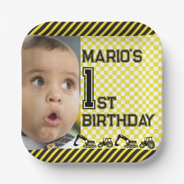 Assiettes En Carton Caution! Funny First Birthday party (Recto)