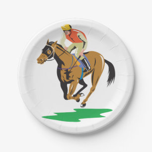Assiettes En Carton Cavalier de course de chevaux au galop