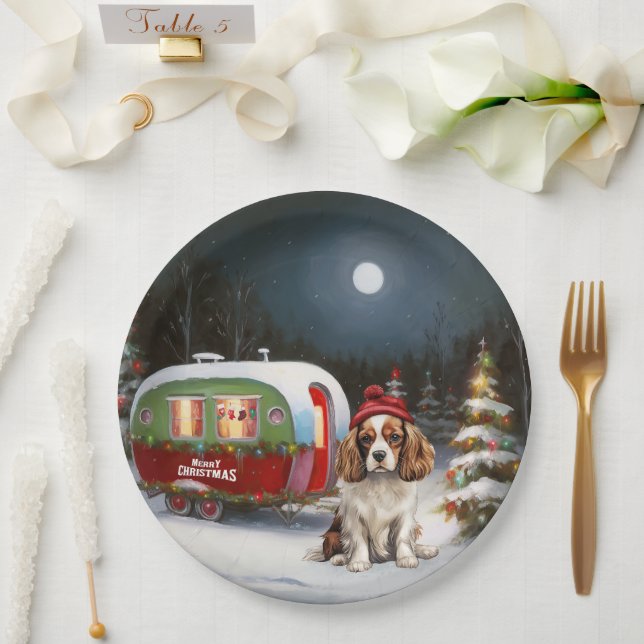 Assiettes En Carton Cavalier King Charles Spaniel Caravane Noël (Mariage)