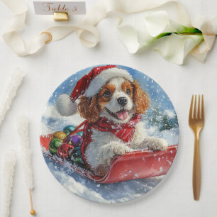 Assiettes En Carton Cavalier King Charles Spaniel Chien Sledge Noël