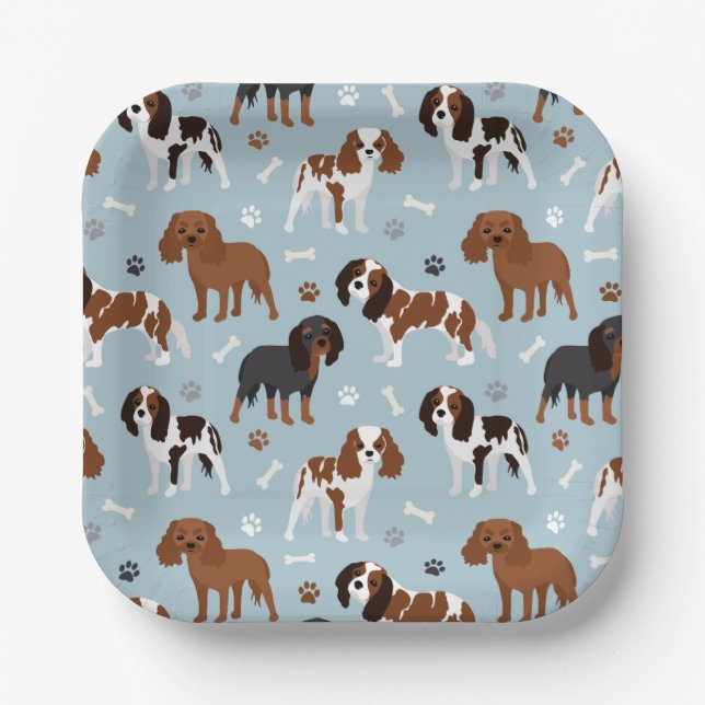 Assiettes En Carton Cavalier King Charles Spaniel Paws and Bones (Recto)