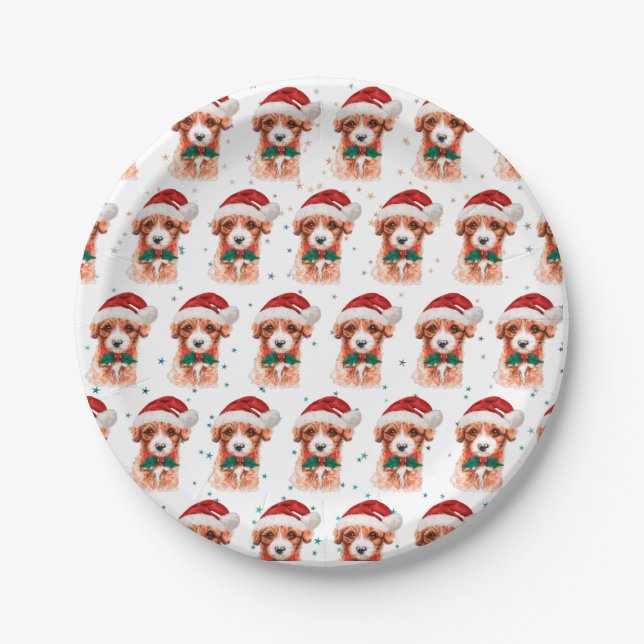Assiettes En Carton Cavoodle Chien race Étoiles de Noël (Devant)