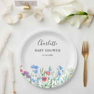 Assiettes En Carton Célébration de Baby Shower Fleur Sauvage Multicolo