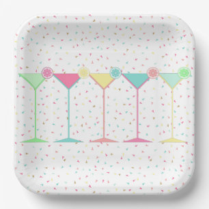 Assiettes En Carton Célébration de fête Confetti Cocktail Martini Citr