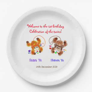 Assiettes En Carton Célébration de l'anniversaire de jumeaux