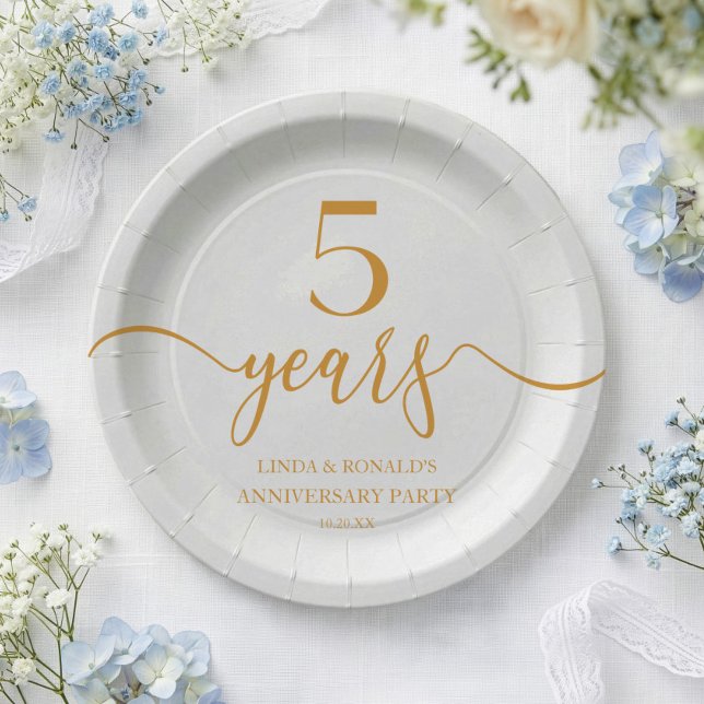 Assiettes En Carton Célébration élégante de Champagne pour les 5 ans d (Créateur téléchargé)