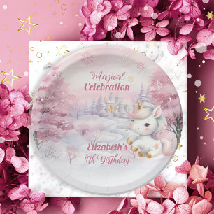Assiettes En Carton Célébration magique Unicorn 4e fête d'anniversaire