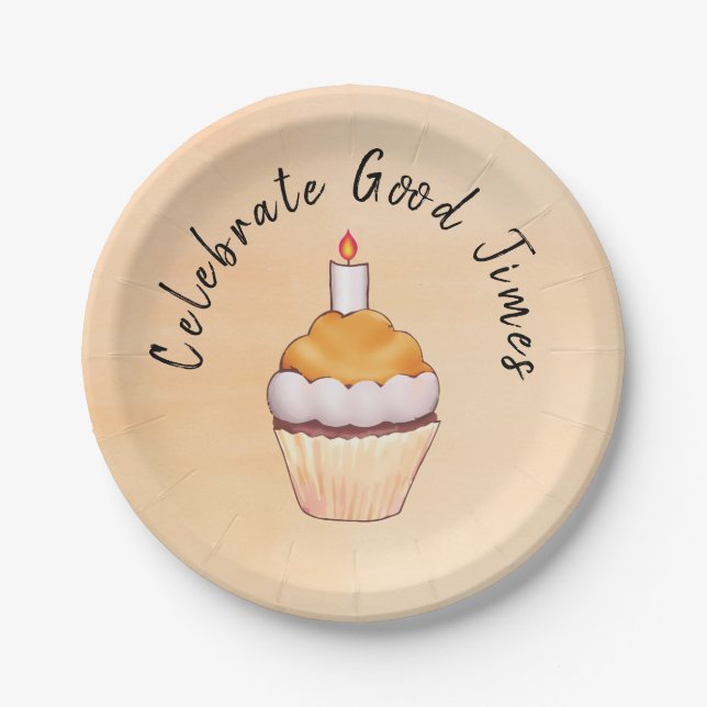 Assiettes En Carton Célébrer Good Times Cupcake Orange Aquarelle (Devant)
