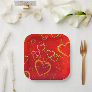 Assiettes En Carton Célébrer l'amour Red Hearts Plaques en papier