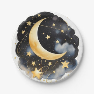 Assiettes En Carton Céleste Lune et Baby shower des étoiles