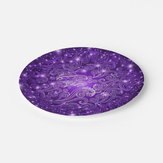 Assiettes En Carton Céleste Violet Étoiles & Étoiles Plaques en papier (Angle)