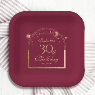 Assiettes En Carton Celestial Red Gold Sun Moon Stars 30e anniversaire