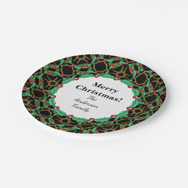 Assiettes En Carton Celtic Christmas Holly Wreath Motif Personnalisé (Angle)