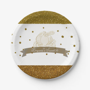 Assiettes En Carton Cendrillon Carriage Gold Parties scintillant Dots 