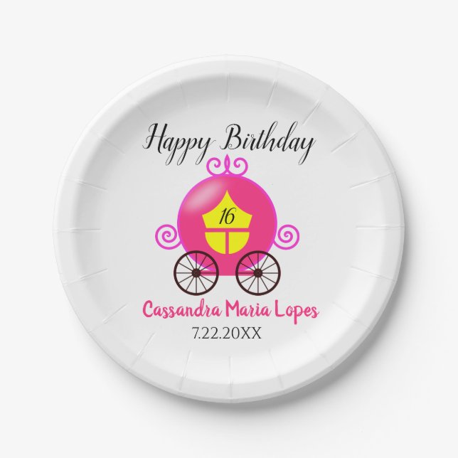 Assiettes En Carton Cendrillon Entraîneur Fille Anniversaire Plaques p (Devant)