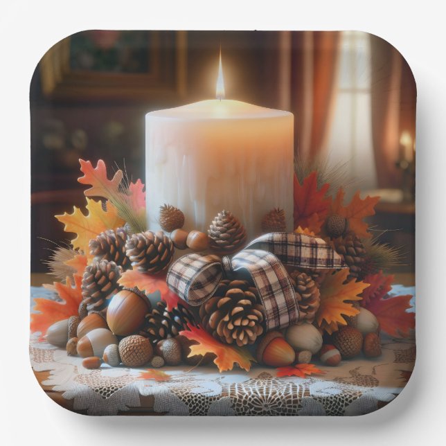 Assiettes En Carton Centerpiece de bougie de Thanksgiving (Recto)