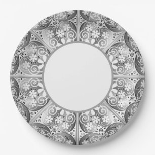 Assiettes En Carton Céramique gris dentelle