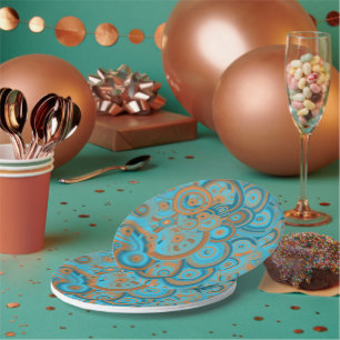 Assiettes En Carton Cercle Concentré Dégradé Orange Rust Turquoise