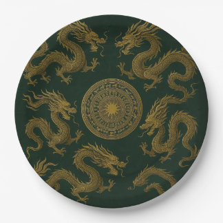 Assiettes En Carton Cercle de Dragons Plat