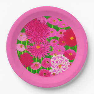 Assiettes En Carton Cercle de fleurs, Chrysanthèmes rose Fuchsia