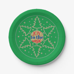 Assiettes En Carton Cercle de Noël des arbres vert