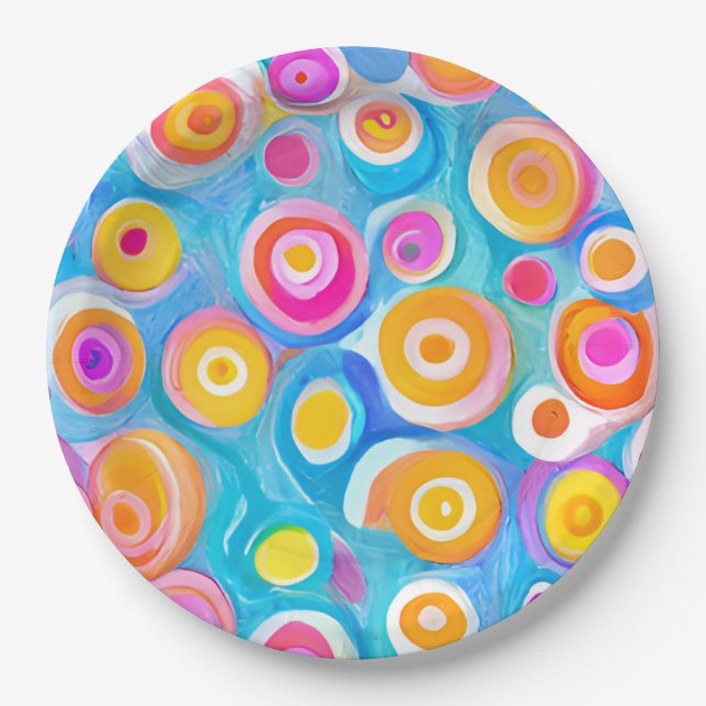 Assiettes En Carton Cercles Abstraits Artiste moderne Joyeux Anniversa (Devant)