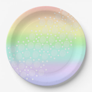 Assiettes En Carton Cercles arc-en-ciel pastel en cercles