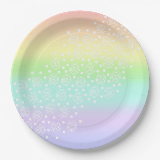Assiettes En Carton Cercles arc-en-ciel pastel en cercles (Devant)