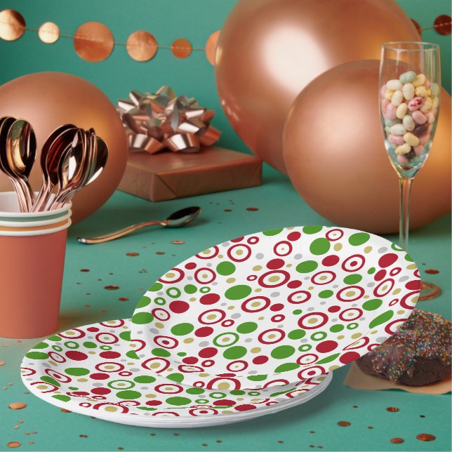 Assiettes En Carton Cercles d'or d'argent rouge géométrique (Multi)