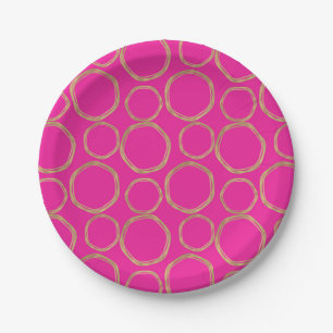 Assiettes En Carton Cercles dorés et rose vif chaud tendance moderne a