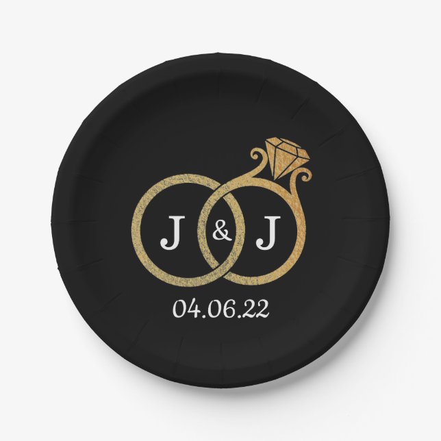 Assiettes En Carton Cercles Mariages Chic Faux Gold Foil (Devant)