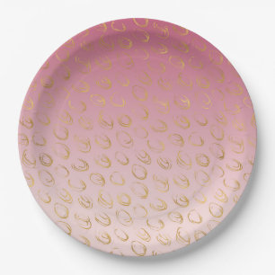 Assiettes En Carton Cercles Pink Ombre Gold Chic