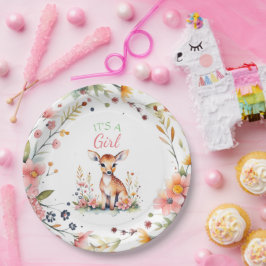 Assiettes En Carton Cerf de bébé en fleurs | C'est un Baby shower de f