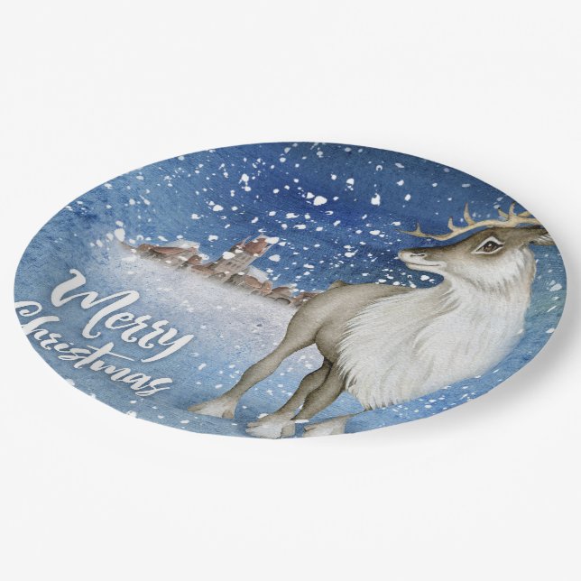 Assiettes En Carton Cerf de Noël (Angle)