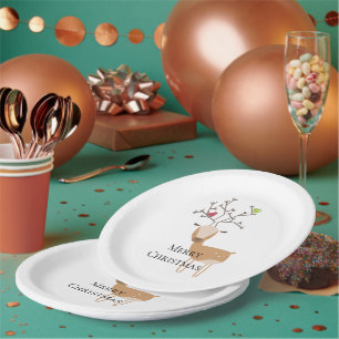 Assiettes En Carton Cerf de Noël aux oiseaux