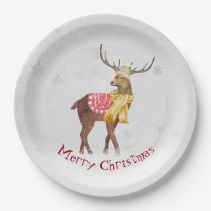 Assiettes En Carton Cerf de Noël dans des flocons de neige