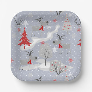 Assiettes En Carton Cerf de Noël dans la forêt